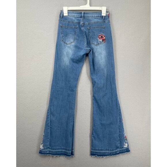 Boutique Embroidered Flare Jeans Womens 4 Bell Bottom Boho Hippie Stretch Denim - Picture 14 of 14